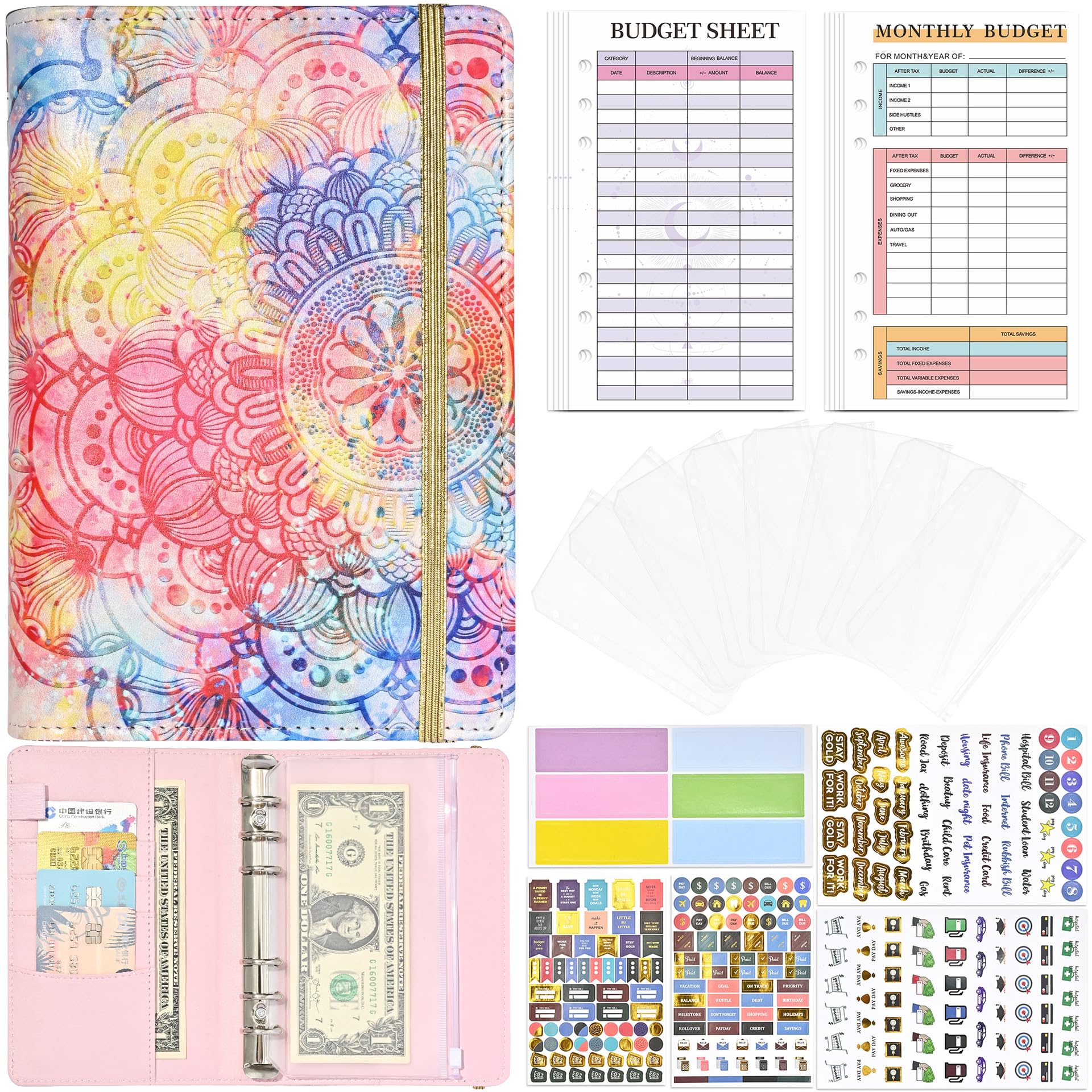 HASTHIP File Folders for Doucuments Ring Binder Notebook A6 with Zipper and Document Bag, Monthly Budget, Remind, Budget Sheet, Executive File Clip Stationery Supplies HASTHIP File Folders for Doucuments Ring Binder Notebook A6 with Zipper and Document Bag, Monthly Budget, Remind, Budget Sheet, Executive File Clip Stationery Supplies